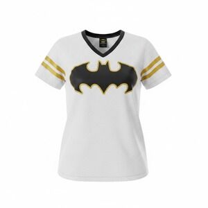Batman DC Comics Womens Mesh Jersey T-Shirt White Gold Logo XL s16